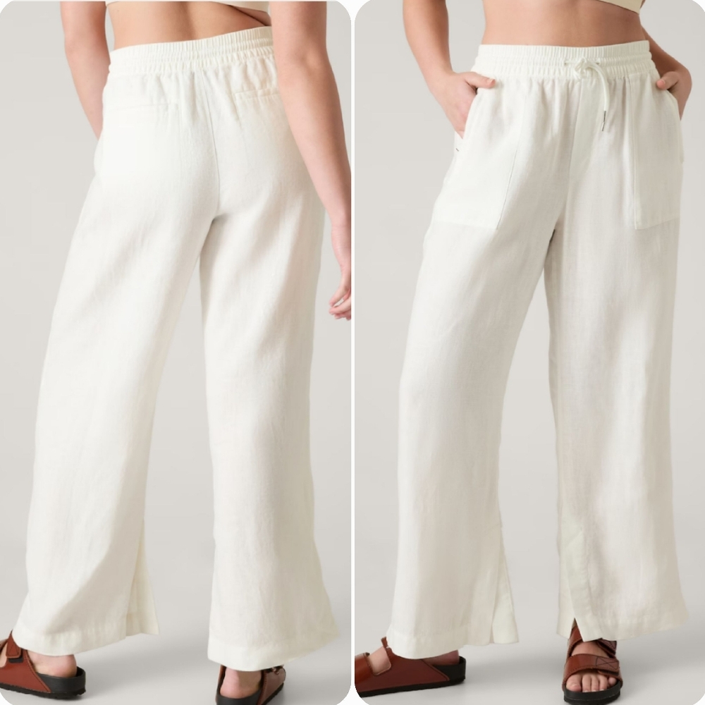Athleta Retreat Linen wide leg pant white drawstring beachy coastal Sze 24 or 3X